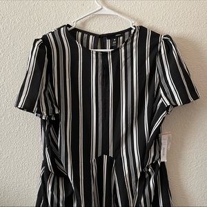 Aqua Striped Keyhole Tie-Waist Dress